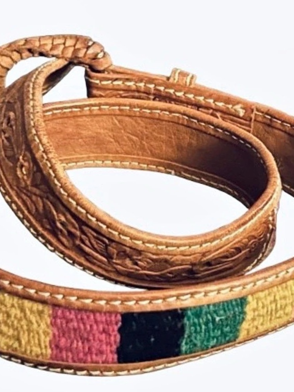 Tooled Leather OMEGA Multicolor Belt Extra Small Brown Western Country Boho